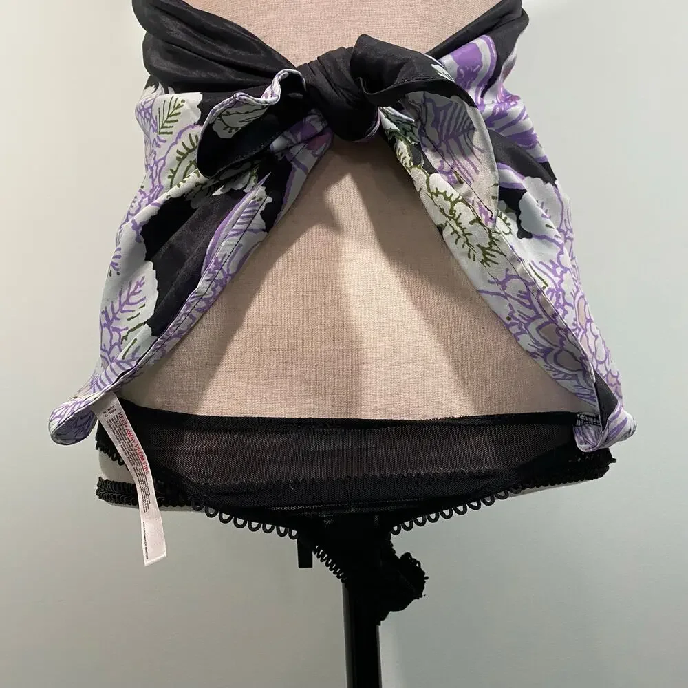 Free People Black Floral Strapless Satin Feel Spellbound Bodysuit Size S
